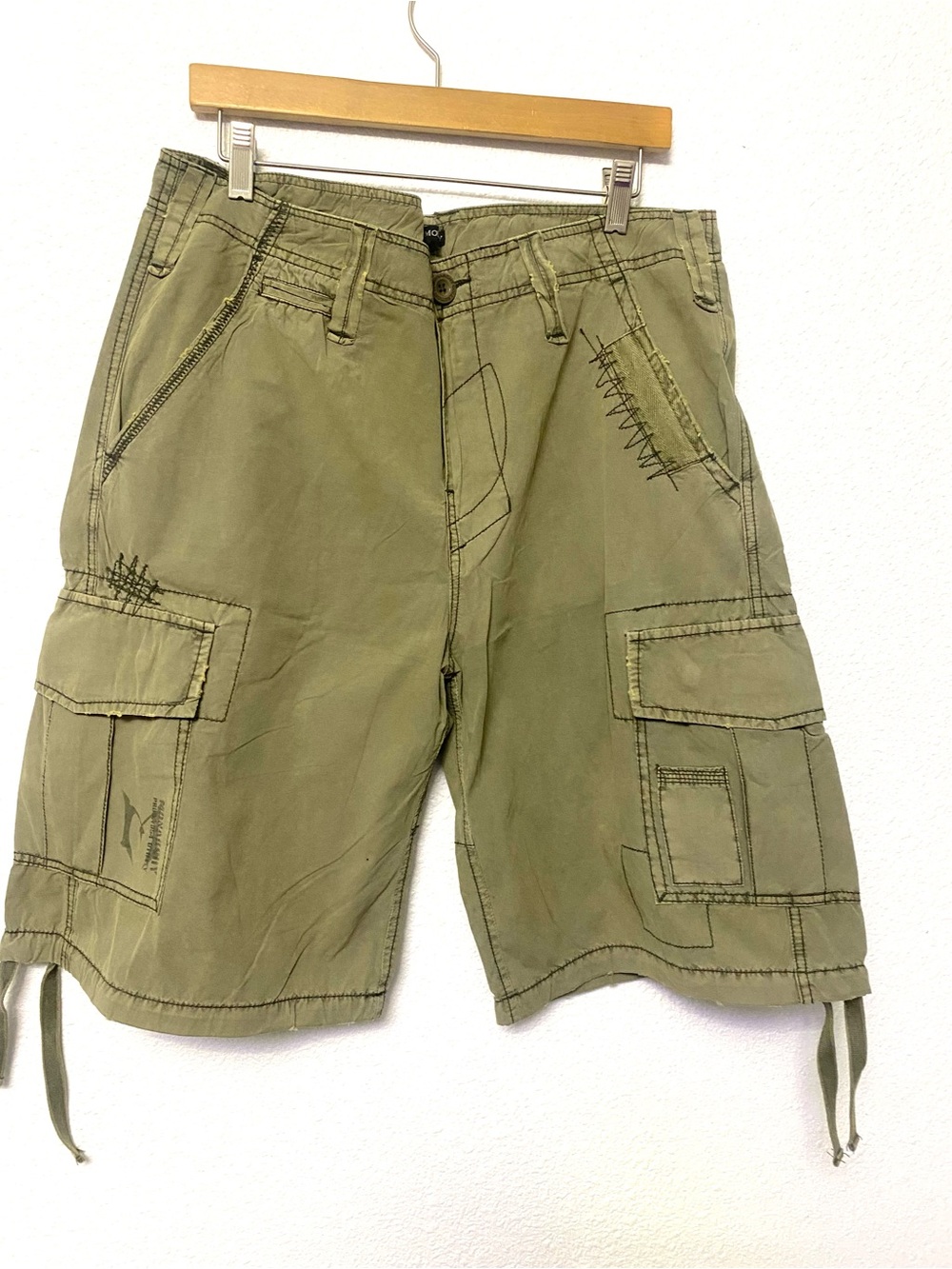 Monarchy Vintage Olive Green Cargo Shorts with Patchwork Stitching